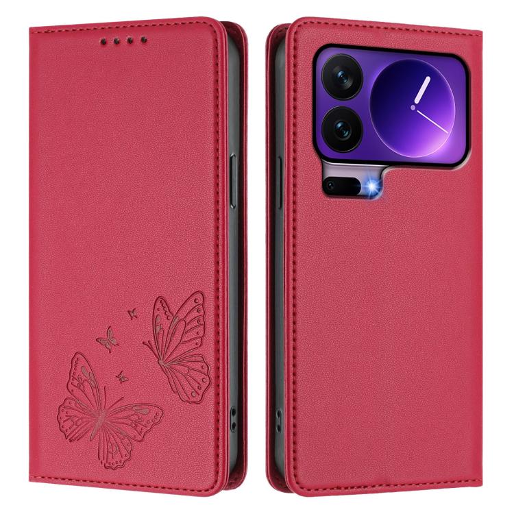 For Xiaomi 17 Pro Strong Magnetic Dual Butterfly RFID Vegan Leather Phone Case