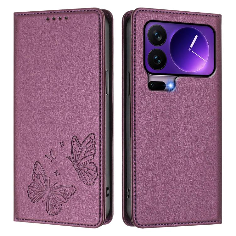 For Xiaomi 17 Pro Strong Magnetic Dual Butterfly RFID Vegan Leather Phone Case