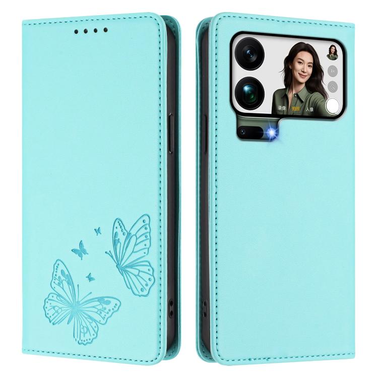 For Xiaomi 17 Pro Max Strong Magnetic Dual Butterfly RFID Vegan Leather Phone Case