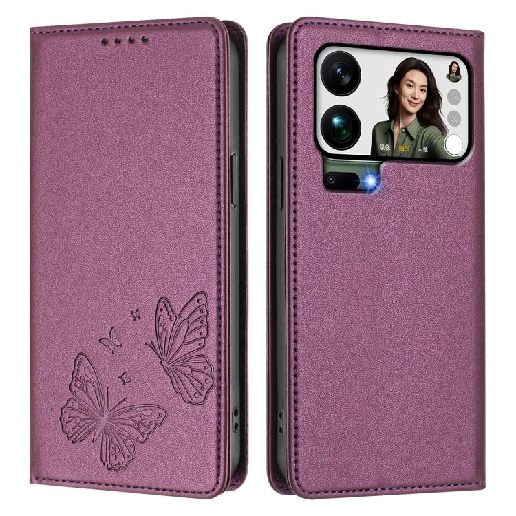 For Xiaomi 17 Pro Max Strong Magnetic Dual Butterfly RFID Vegan Leather Phone Case