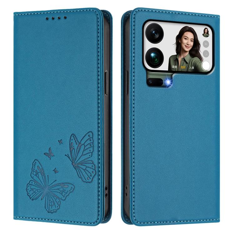 For Xiaomi 17 Pro Max Strong Magnetic Dual Butterfly RFID Vegan Leather Phone Case