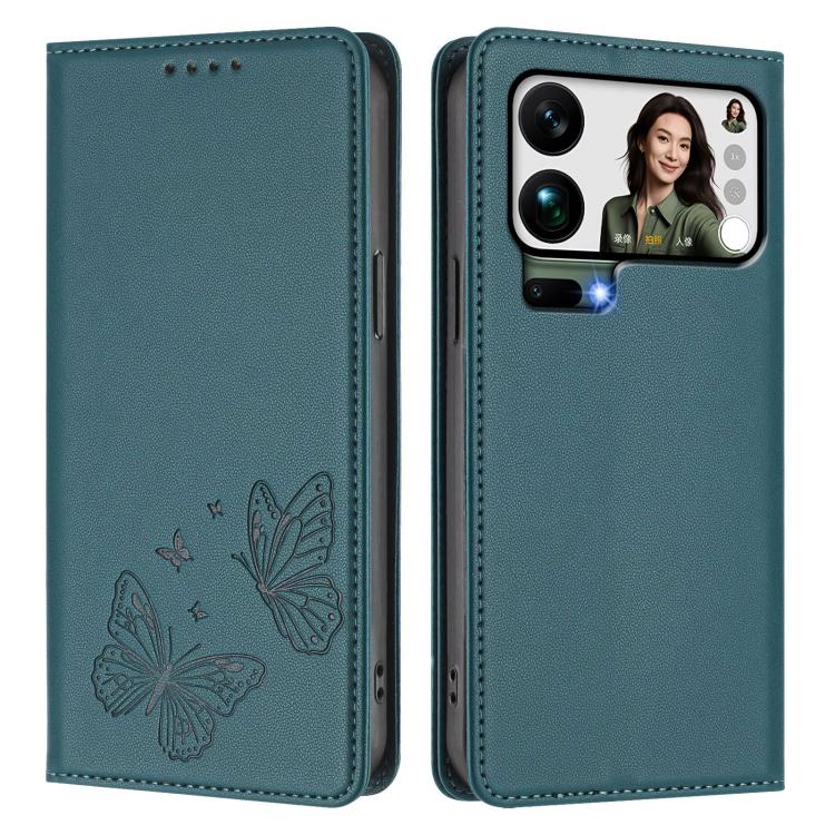 For Xiaomi 17 Pro Max Strong Magnetic Dual Butterfly RFID Vegan Leather Phone Case