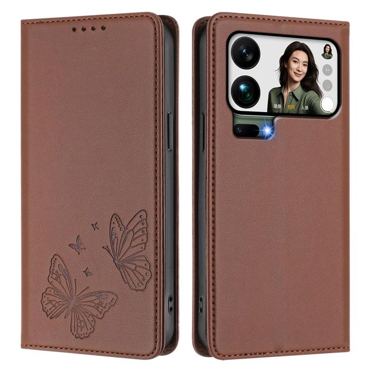 For Xiaomi 17 Pro Max Strong Magnetic Dual Butterfly RFID Vegan Leather Phone Case