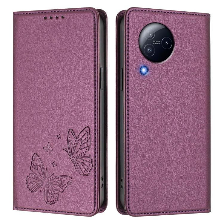 For Xiaomi Civi 3 Strong Magnetic Dual Butterfly RFID Vegan Leather Phone Case