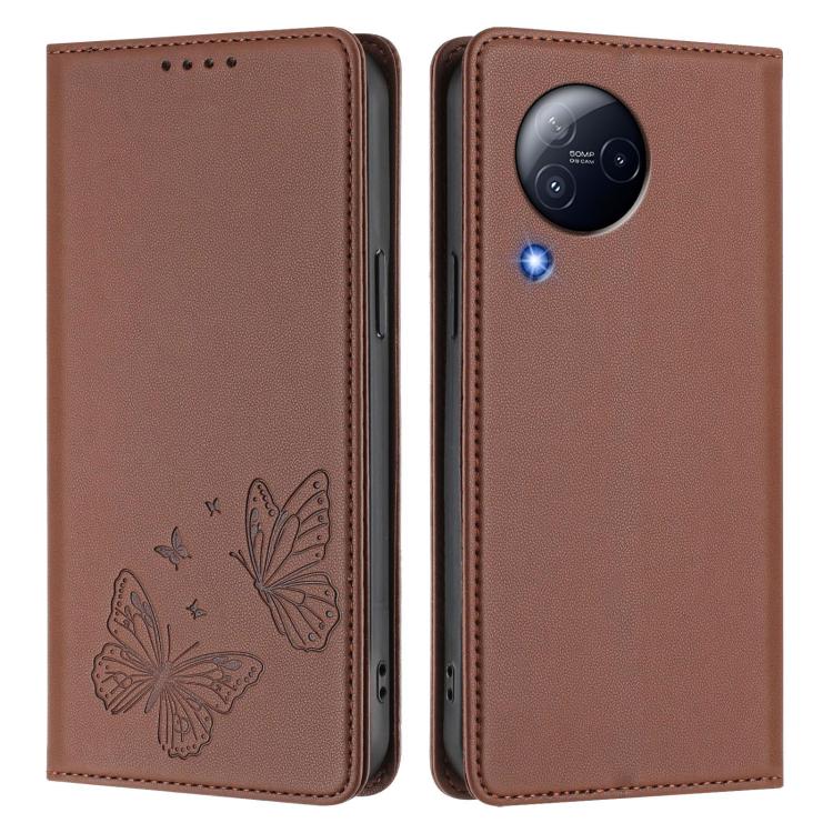For Xiaomi Civi 3 Strong Magnetic Dual Butterfly RFID Vegan Leather Phone Case