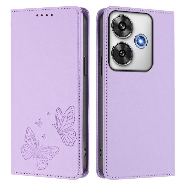 For Xiaomi Poco F6 / Redmi Turbo 3 Strong Magnetic Dual Butterfly RFID Vegan Leather Phone Case