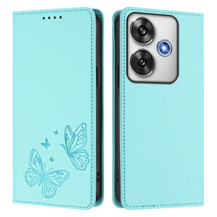 For Xiaomi Poco F6 / Redmi Turbo 3 Strong Magnetic Dual Butterfly RFID Vegan Leather Phone Case