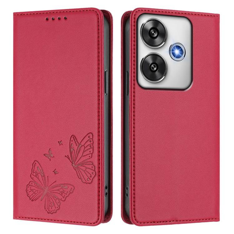 For Xiaomi Poco F6 / Redmi Turbo 3 Strong Magnetic Dual Butterfly RFID Vegan Leather Phone Case
