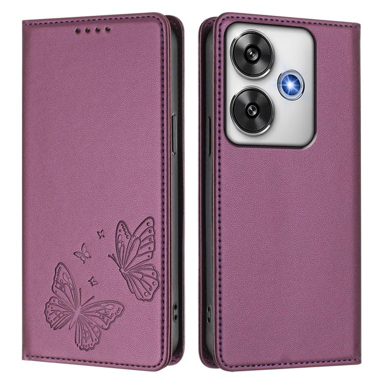 For Xiaomi Poco F6 / Redmi Turbo 3 Strong Magnetic Dual Butterfly RFID Vegan Leather Phone Case