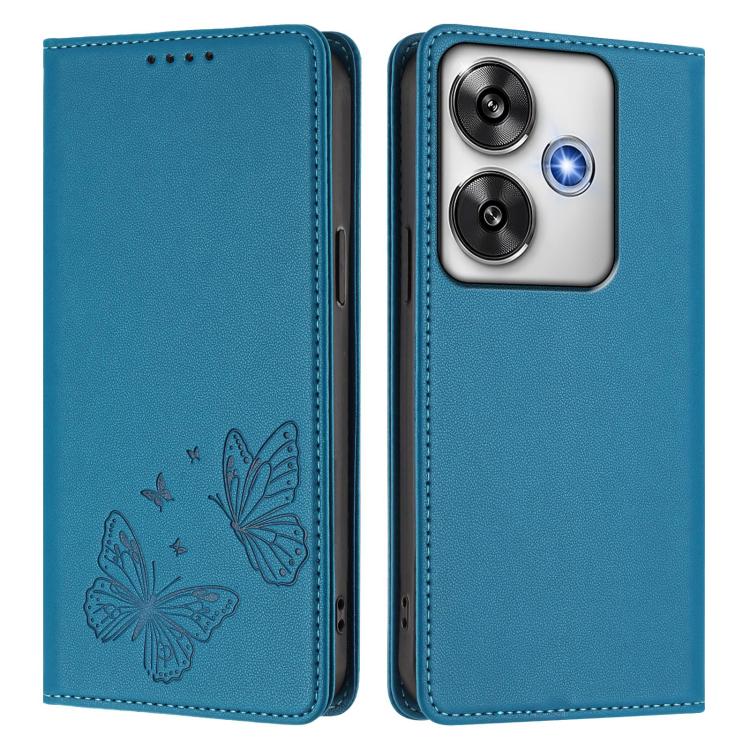 For Xiaomi Poco F6 / Redmi Turbo 3 Strong Magnetic Dual Butterfly RFID Vegan Leather Phone Case