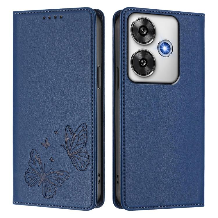 For Xiaomi Poco F6 / Redmi Turbo 3 Strong Magnetic Dual Butterfly RFID Vegan Leather Phone Case