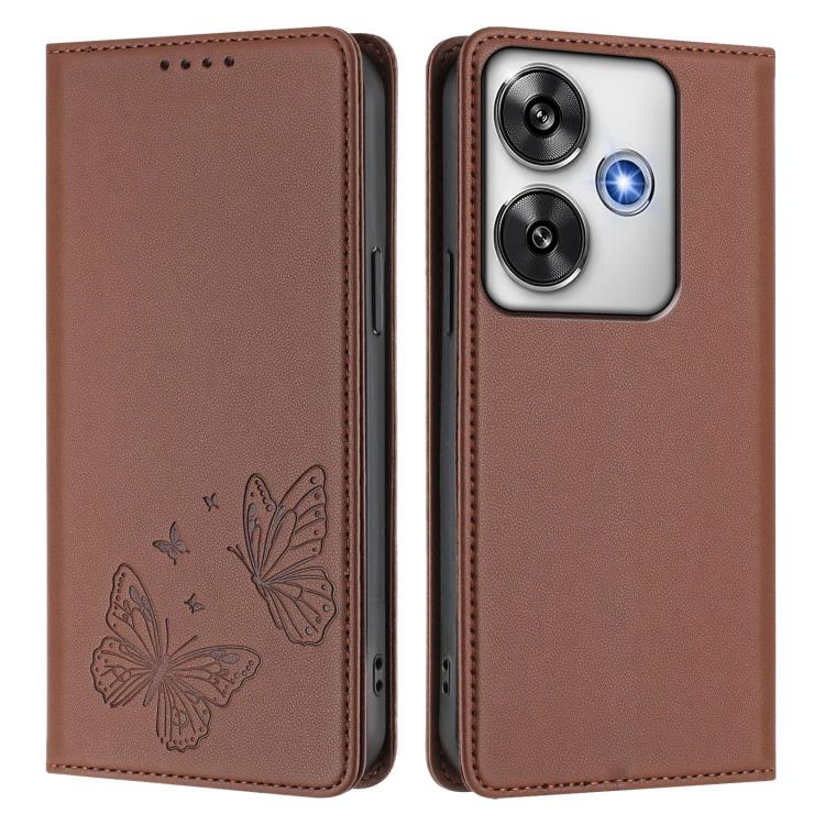 For Xiaomi Poco F6 / Redmi Turbo 3 Strong Magnetic Dual Butterfly RFID Vegan Leather Phone Case