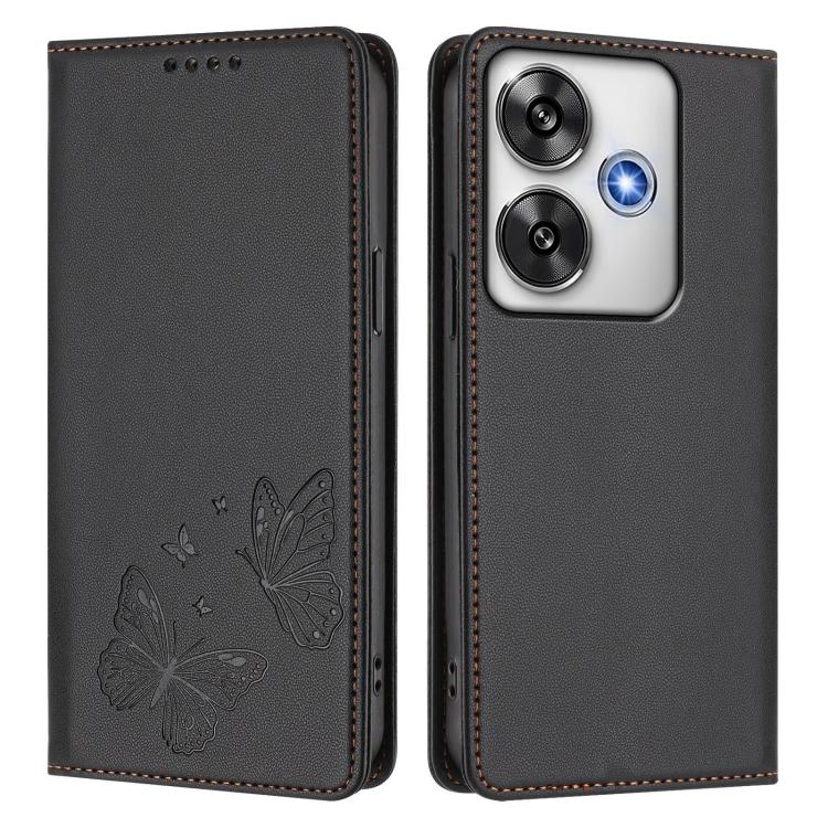 For Xiaomi Poco F6 / Redmi Turbo 3 Strong Magnetic Dual Butterfly RFID Vegan Leather Phone Case