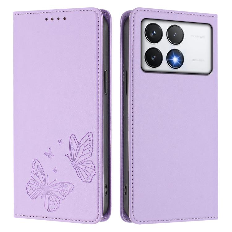 For Xiaomi Poco F6 Pro / Redmi K70 / K70 Pro Strong Magnetic Dual Butterfly RFID Vegan Leather Phone Case