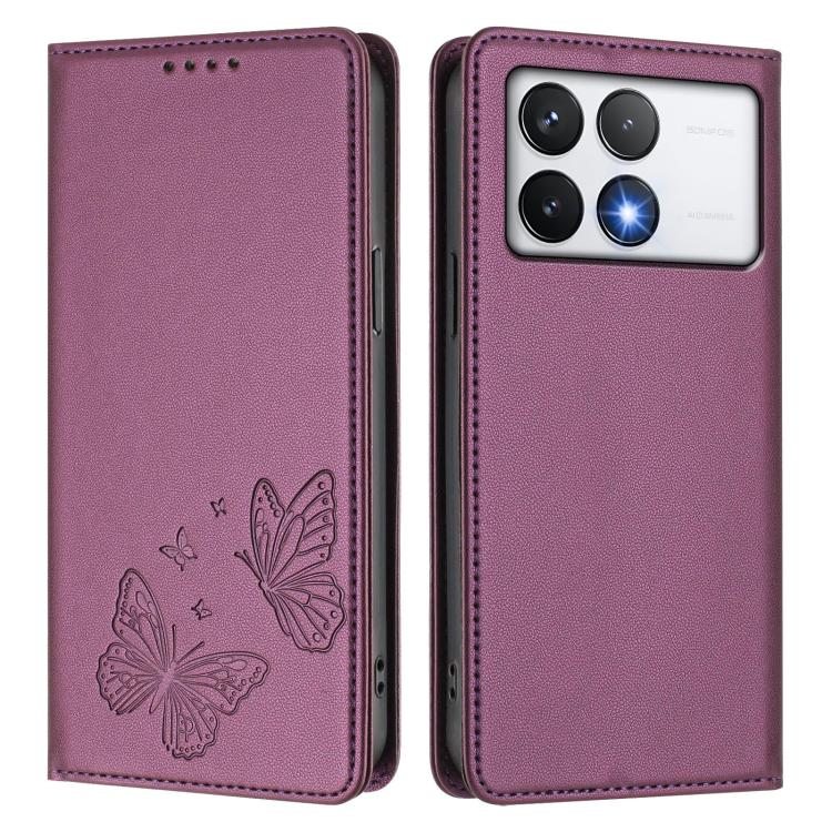 For Xiaomi Poco F6 Pro / Redmi K70 / K70 Pro Strong Magnetic Dual Butterfly RFID Vegan Leather Phone Case