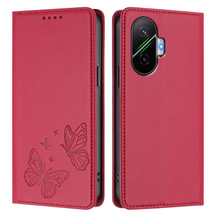 For Xiaomi Poco F7 / Redmi Turbo 4 Pro Strong Magnetic Dual Butterfly RFID Vegan Leather Phone Case