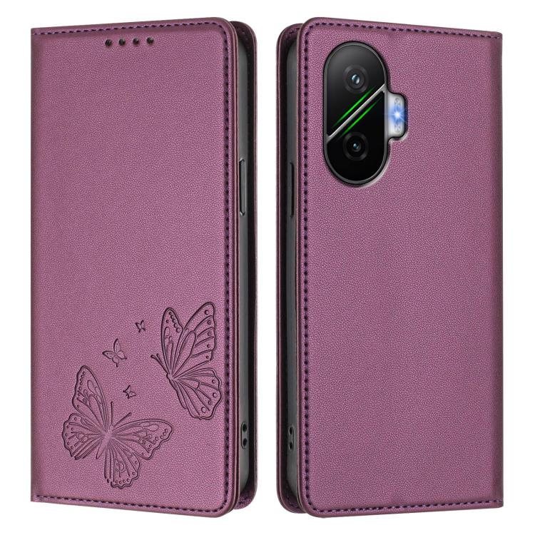 For Xiaomi Poco F7 / Redmi Turbo 4 Pro Strong Magnetic Dual Butterfly RFID Vegan Leather Phone Case