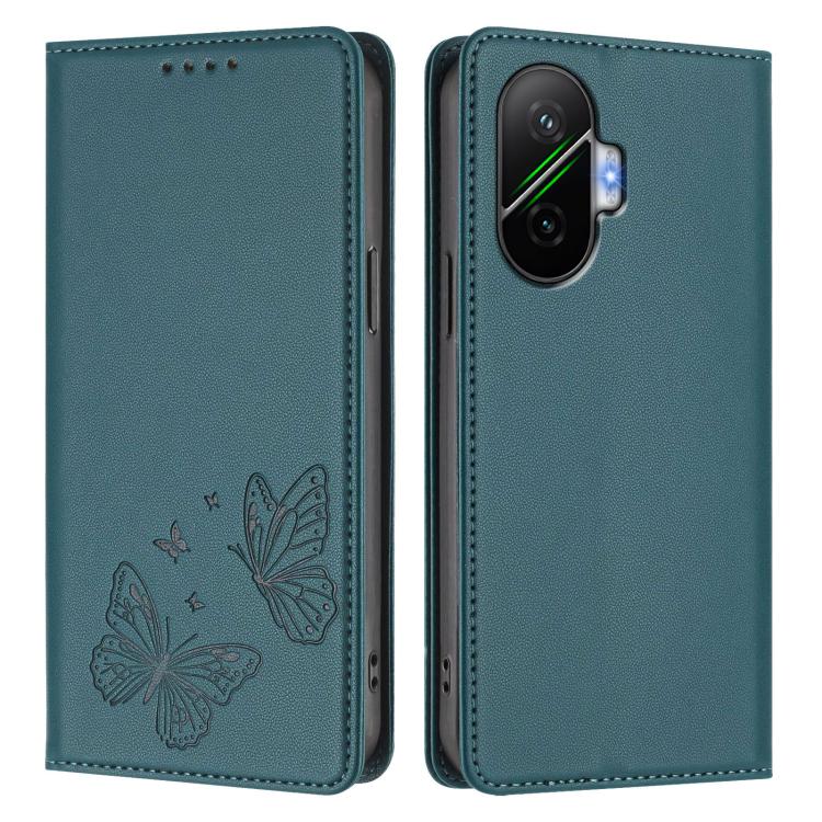 For Xiaomi Poco F7 / Redmi Turbo 4 Pro Strong Magnetic Dual Butterfly RFID Vegan Leather Phone Case