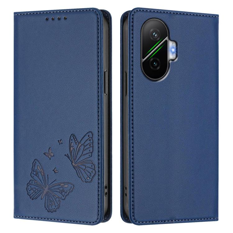 For Xiaomi Poco F7 / Redmi Turbo 4 Pro Strong Magnetic Dual Butterfly RFID Vegan Leather Phone Case