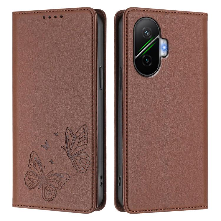 For Xiaomi Poco F7 / Redmi Turbo 4 Pro Strong Magnetic Dual Butterfly RFID Vegan Leather Phone Case