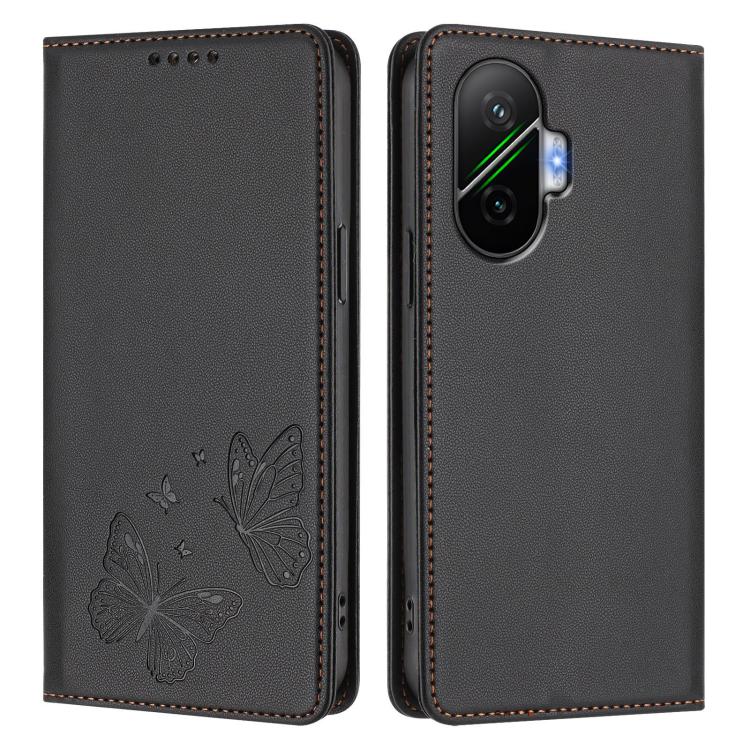 For Xiaomi Poco F7 / Redmi Turbo 4 Pro Strong Magnetic Dual Butterfly RFID Vegan Leather Phone Case
