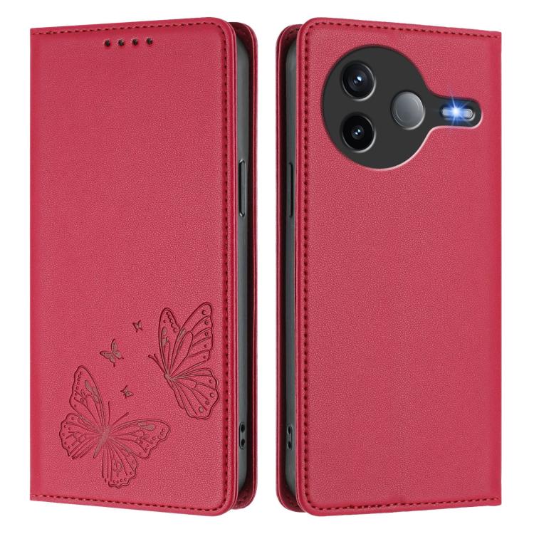 For Xiaomi Poco F7 Pro / Redmi K80 Strong Magnetic Dual Butterfly RFID Vegan Leather Phone Case