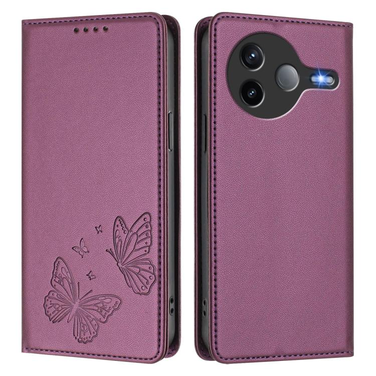 For Xiaomi Poco F7 Pro / Redmi K80 Strong Magnetic Dual Butterfly RFID Vegan Leather Phone Case