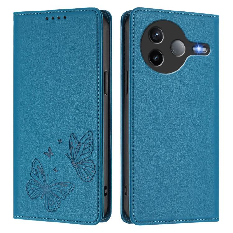 For Xiaomi Poco F7 Pro / Redmi K80 Strong Magnetic Dual Butterfly RFID Vegan Leather Phone Case