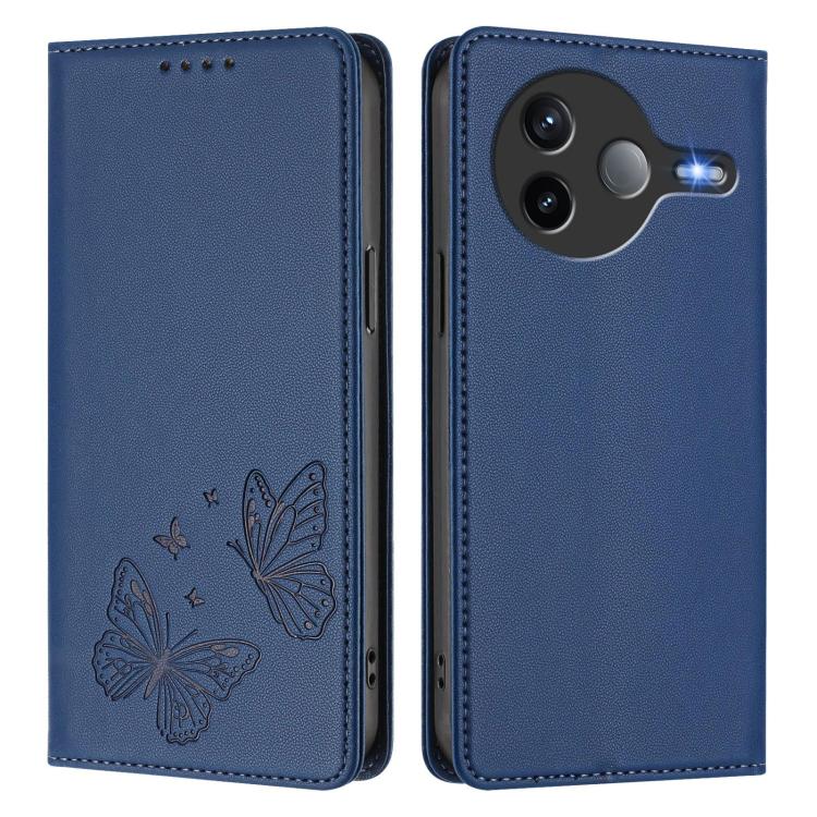 For Xiaomi Poco F7 Pro / Redmi K80 Strong Magnetic Dual Butterfly RFID Vegan Leather Phone Case