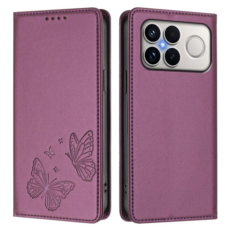 For Xiaomi Poco F8 Ultra 5G / Redmi K90 Pro Max Strong Magnetic Dual Butterfly RFID Vegan Leather Phone Case
