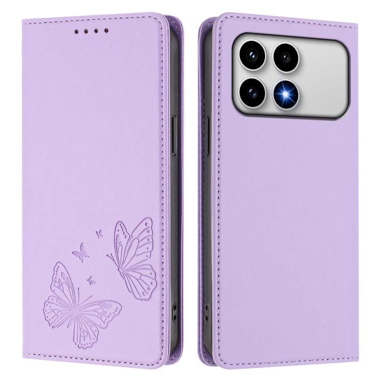 For Xiaomi Poco F8 Pro 5G / Redmi K90 Strong Magnetic Dual Butterfly RFID Vegan Leather Phone Case