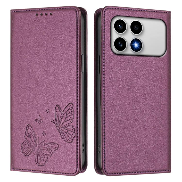 For Xiaomi Poco F8 Pro 5G / Redmi K90 Strong Magnetic Dual Butterfly RFID Vegan Leather Phone Case