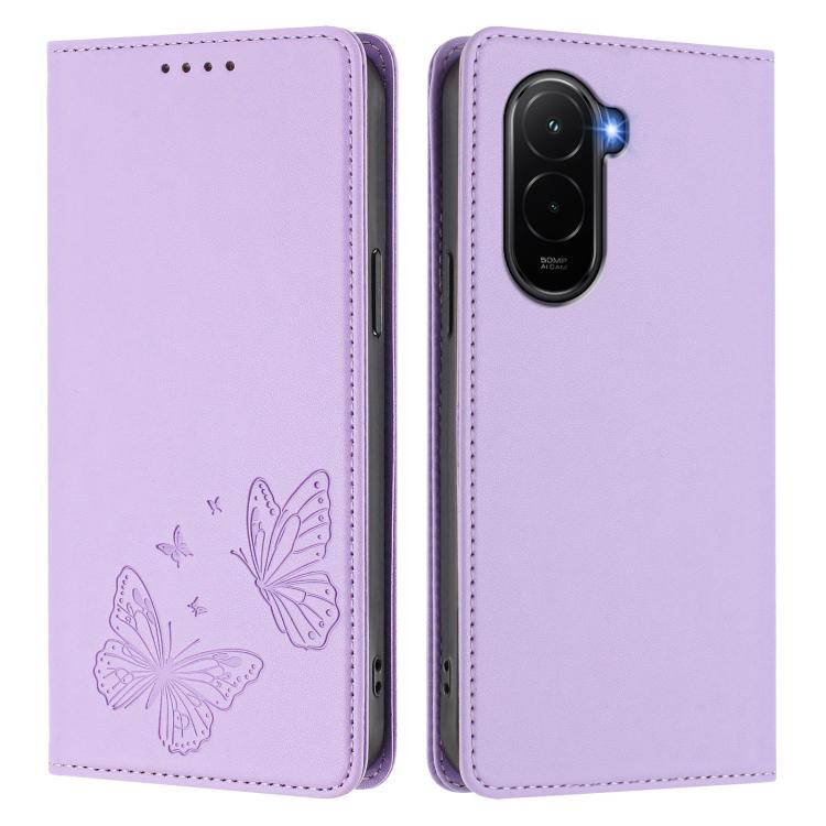For Xiaomi Poco M7 4G 169mm Strong Magnetic Dual Butterfly RFID Vegan Leather Phone Case