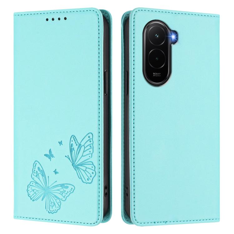 For Xiaomi Poco M7 4G 169mm Strong Magnetic Dual Butterfly RFID Vegan Leather Phone Case