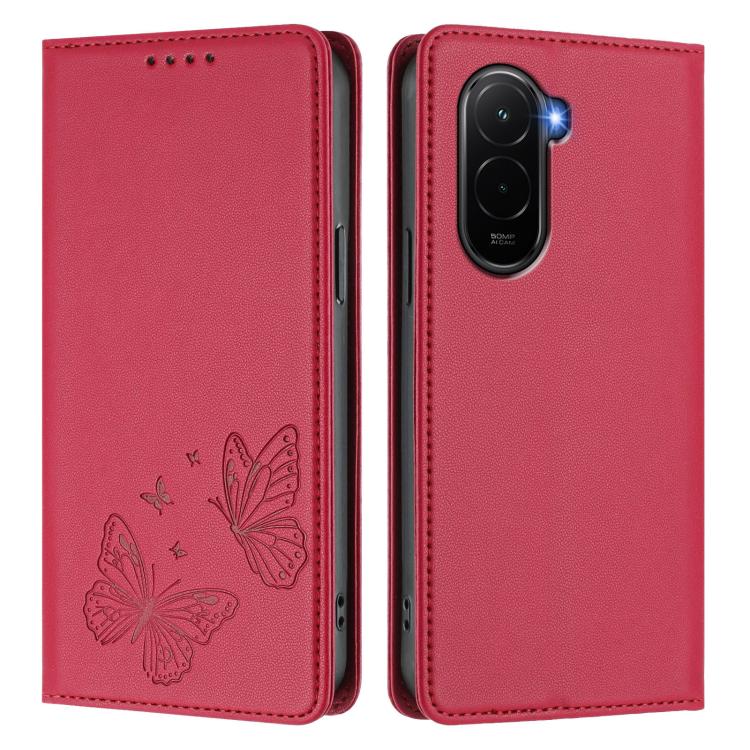 For Xiaomi Poco M7 4G 169mm Strong Magnetic Dual Butterfly RFID Vegan Leather Phone Case