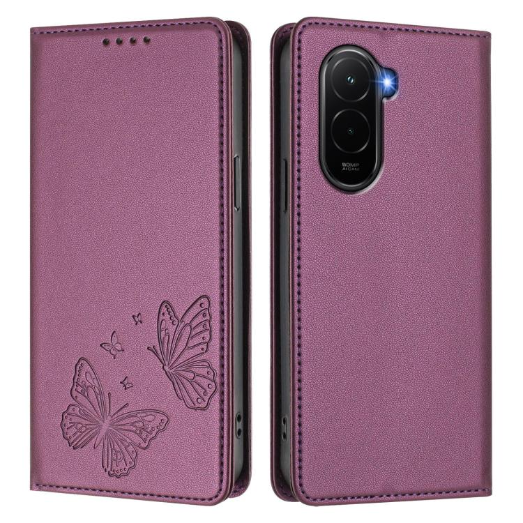 For Xiaomi Poco M7 4G 169mm Strong Magnetic Dual Butterfly RFID Vegan Leather Phone Case