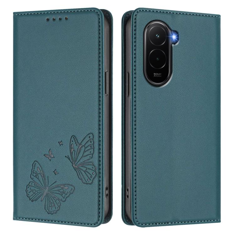 For Xiaomi Poco M7 4G 169mm Strong Magnetic Dual Butterfly RFID Vegan Leather Phone Case