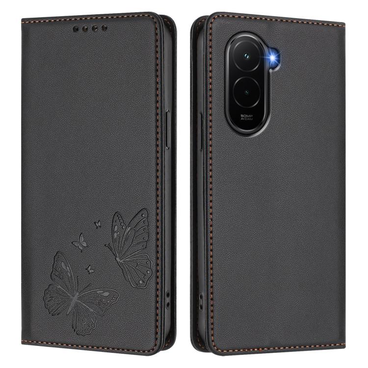 For Xiaomi Poco M7 4G 169mm Strong Magnetic Dual Butterfly RFID Vegan Leather Phone Case