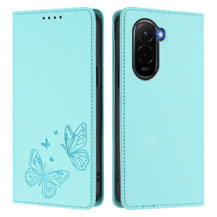 For Xiaomi Poco M7 4G 171mm Strong Magnetic Dual Butterfly RFID Vegan Leather Phone Case