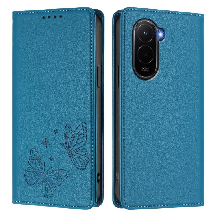 For Xiaomi Poco M7 4G 171mm Strong Magnetic Dual Butterfly RFID Vegan Leather Phone Case