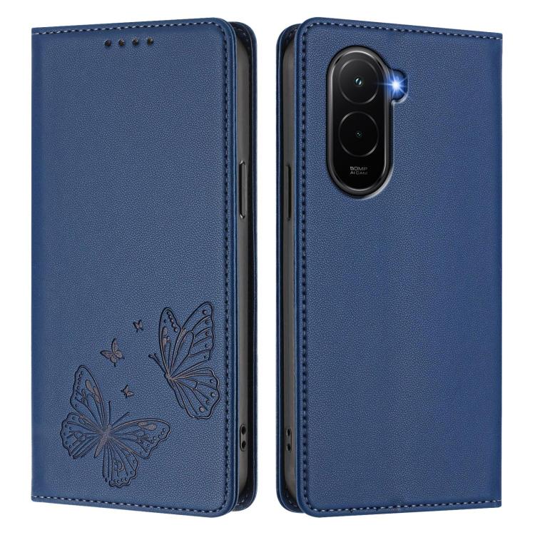 For Xiaomi Poco M7 4G 171mm Strong Magnetic Dual Butterfly RFID Vegan Leather Phone Case