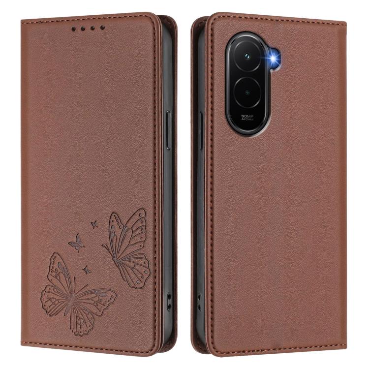 For Xiaomi Poco M7 4G 171mm Strong Magnetic Dual Butterfly RFID Vegan Leather Phone Case