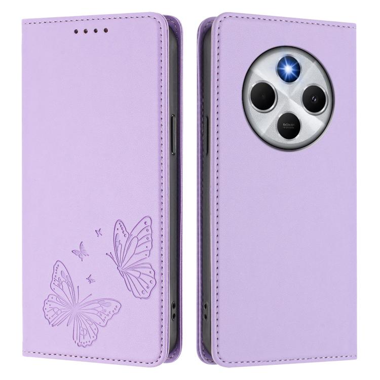 For Xiaomi Poco M7 5G / Poco C75 / Redmi A4 5G Strong Magnetic Dual Butterfly RFID Vegan Leather Phone Case