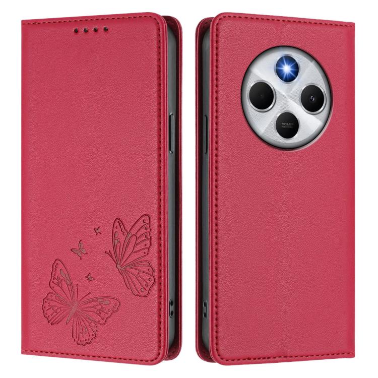 For Xiaomi Poco M7 5G / Poco C75 / Redmi A4 5G Strong Magnetic Dual Butterfly RFID Vegan Leather Phone Case