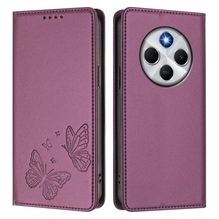 For Xiaomi Poco M7 5G / Poco C75 / Redmi A4 5G Strong Magnetic Dual Butterfly RFID Vegan Leather Phone Case