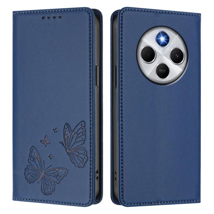 For Xiaomi Poco M7 5G / Poco C75 / Redmi A4 5G Strong Magnetic Dual Butterfly RFID Vegan Leather Phone Case