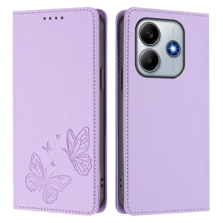 For Xiaomi Poco M7 Pro 5G / Redmi Note 14 5G Strong Magnetic Dual Butterfly RFID Vegan Leather Phone Case