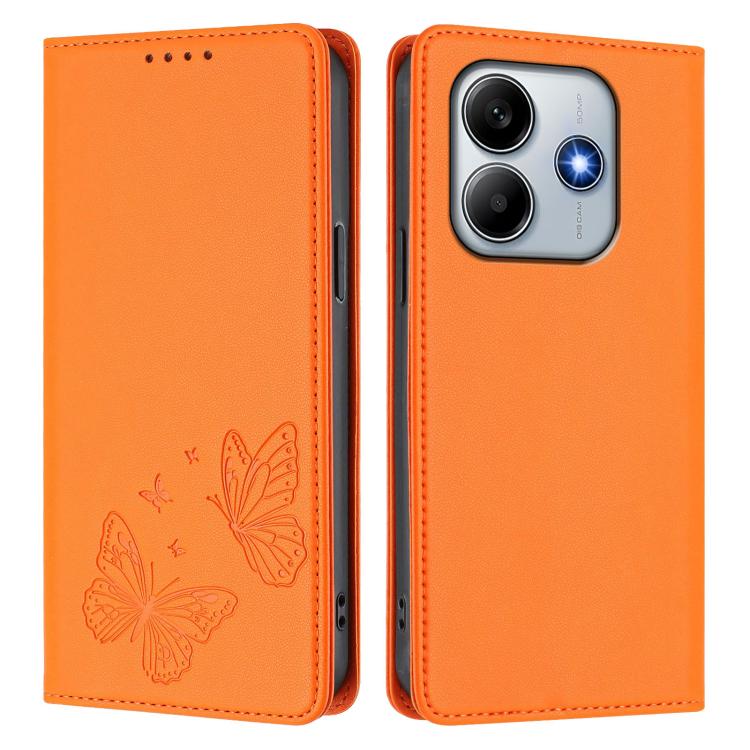 For Xiaomi Poco M7 Pro 5G / Redmi Note 14 5G Strong Magnetic Dual Butterfly RFID Vegan Leather Phone Case