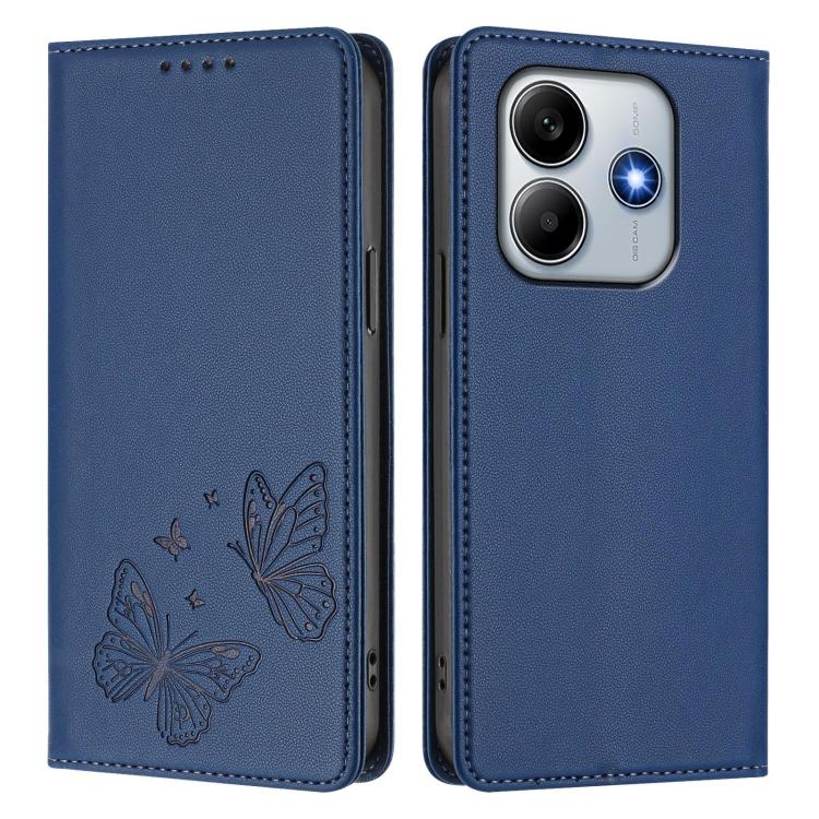 For Xiaomi Poco M7 Pro 5G / Redmi Note 14 5G Strong Magnetic Dual Butterfly RFID Vegan Leather Phone Case