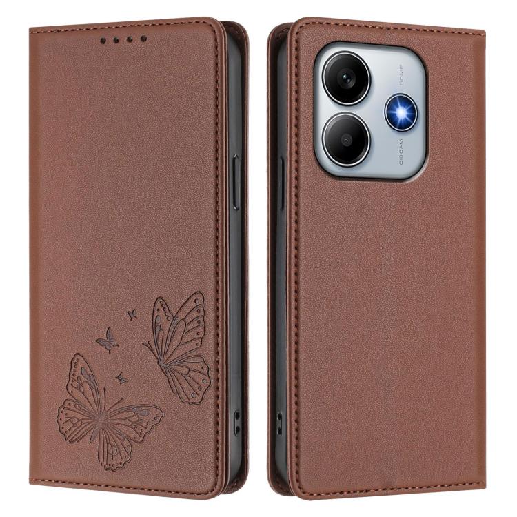 For Xiaomi Poco M7 Pro 5G / Redmi Note 14 5G Strong Magnetic Dual Butterfly RFID Vegan Leather Phone Case